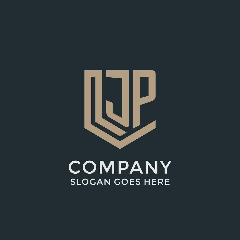 Initial JP logo shield guard shapes logo idea vector