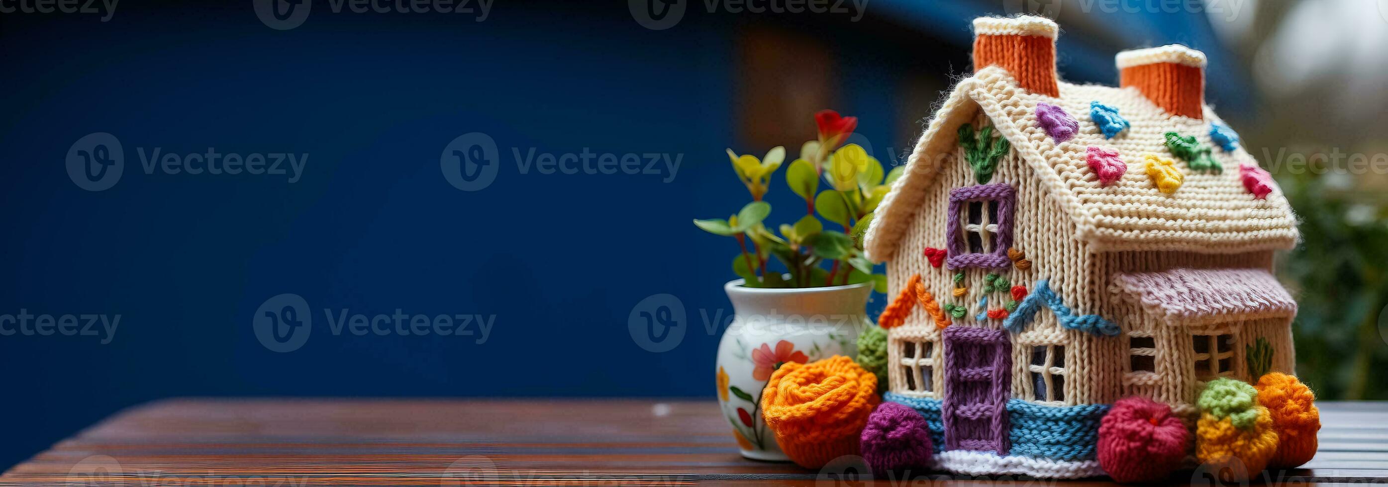 Cozy knitted house a charming home in a scarf photo