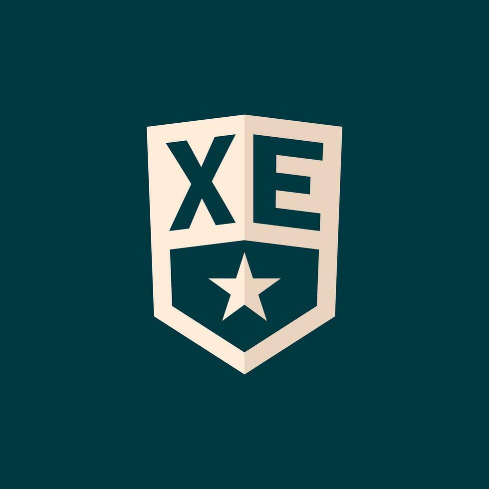 Initial XE logo star shield symbol with simple design vector