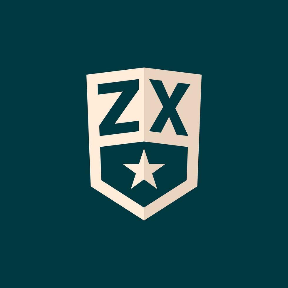 Initial ZX logo star shield symbol with simple design vector