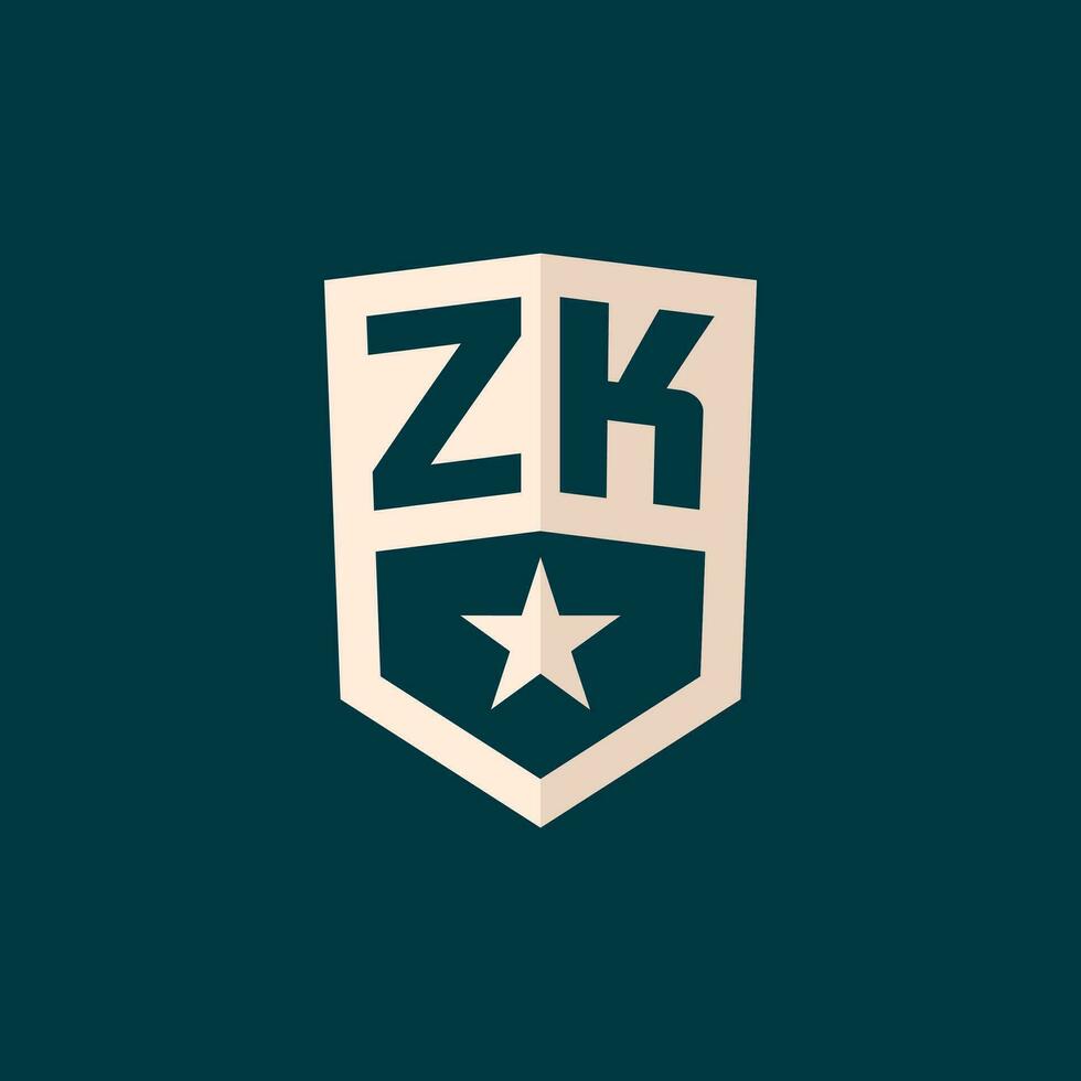 inicial zk logo estrella proteger símbolo con sencillo diseño vector