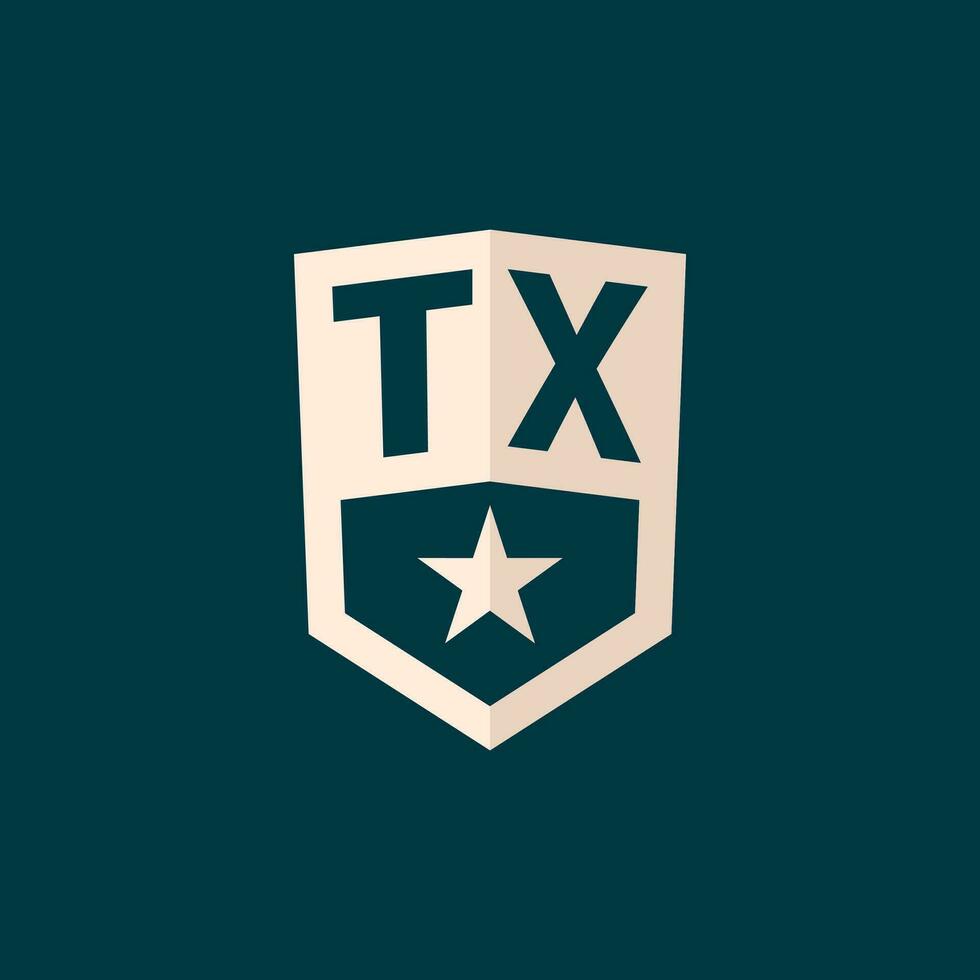 inicial tx logo estrella proteger símbolo con sencillo diseño vector