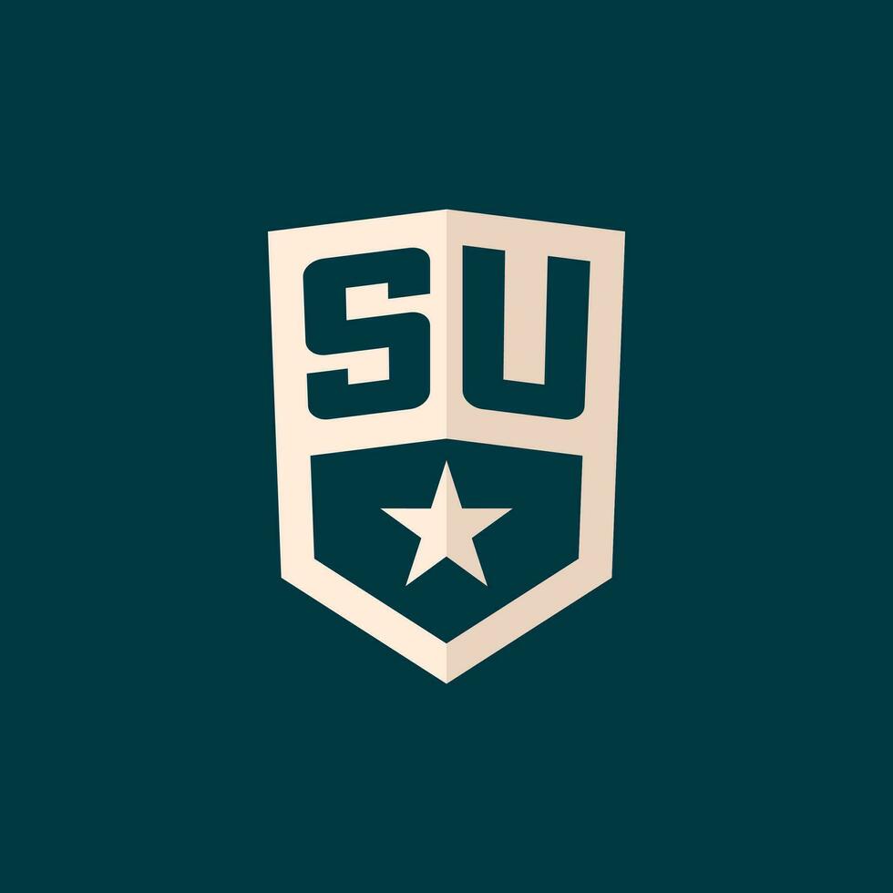 Initial SU logo star shield symbol with simple design vector