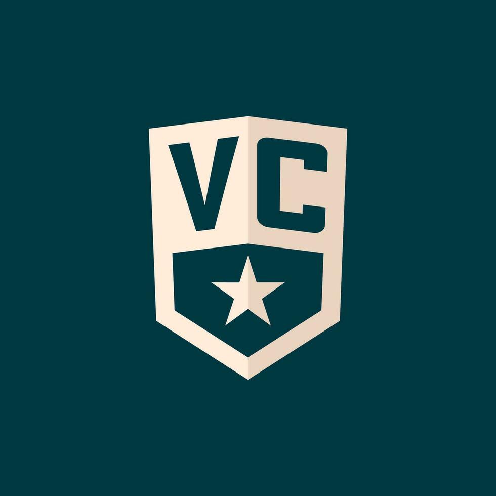 Initial VC logo star shield symbol with simple design vector