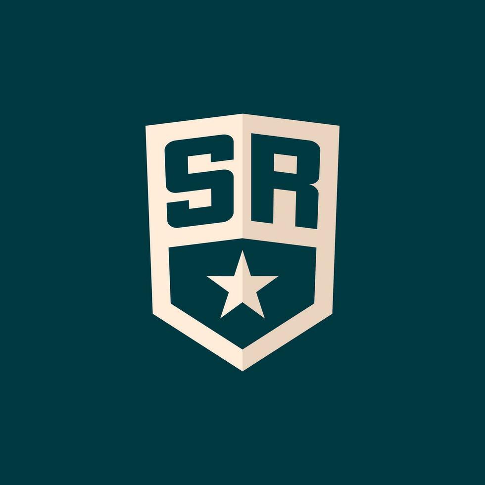 Initial SR logo star shield symbol with simple design vector