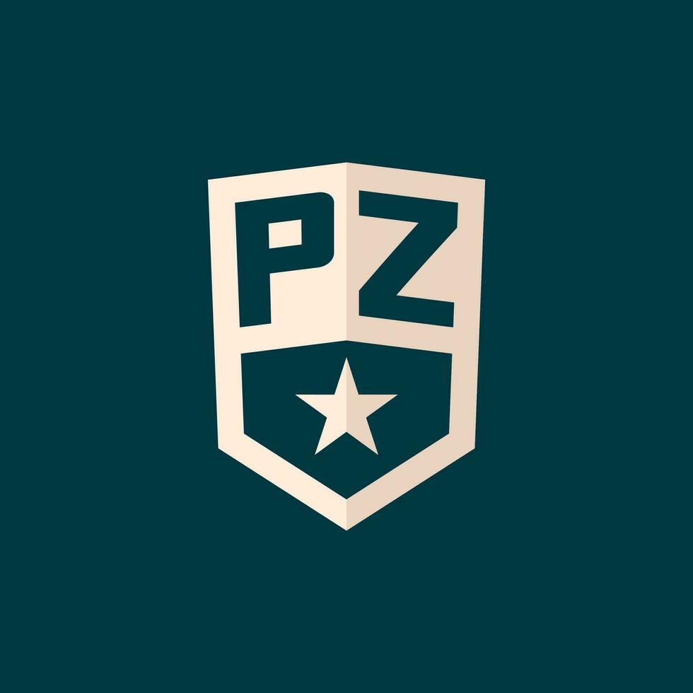 inicial pz logo estrella proteger símbolo con sencillo diseño vector