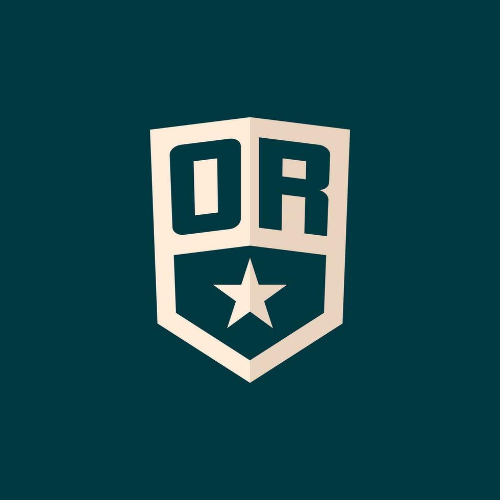 Initial OR logo star shield symbol with simple design vector