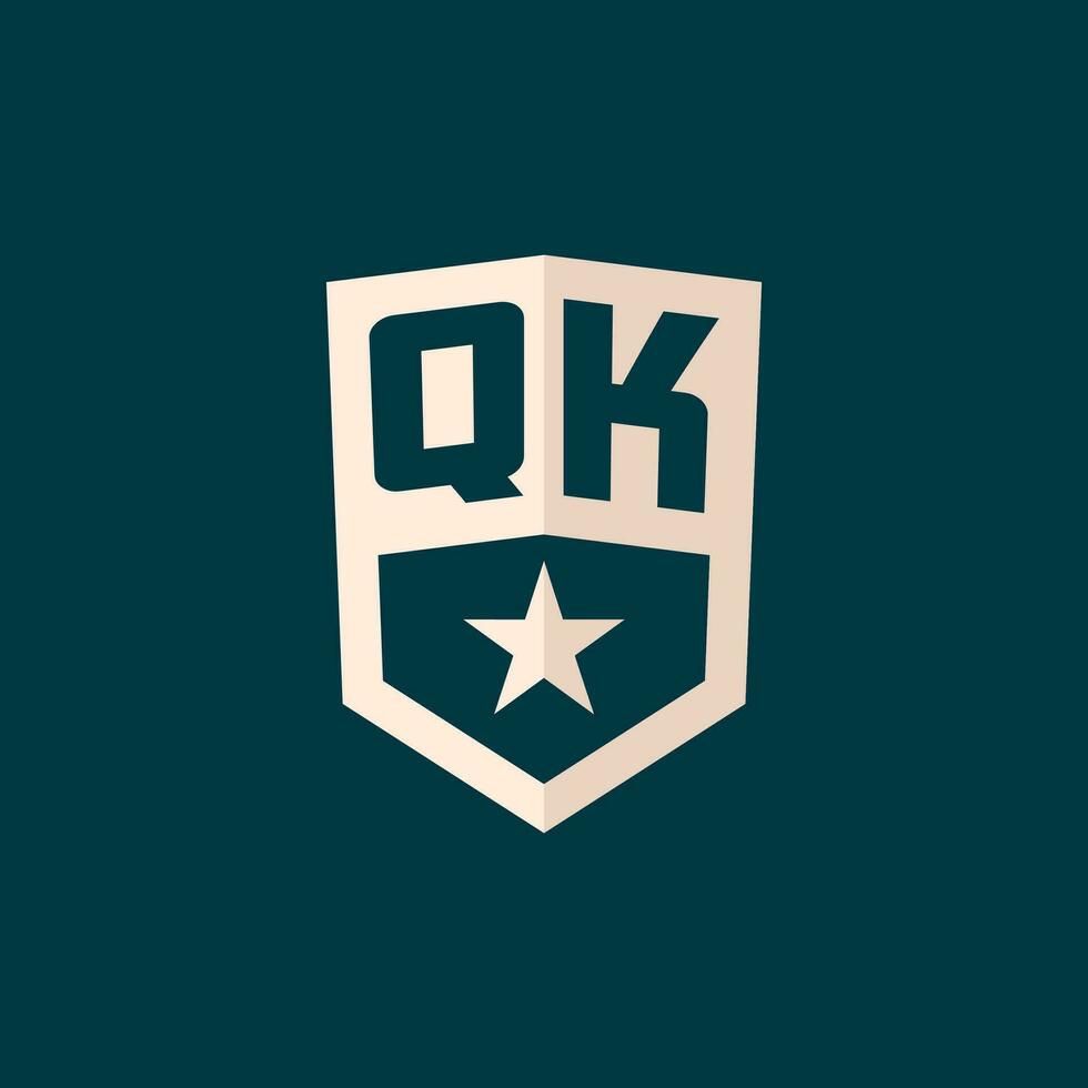 Initial QK logo star shield symbol with simple design vector