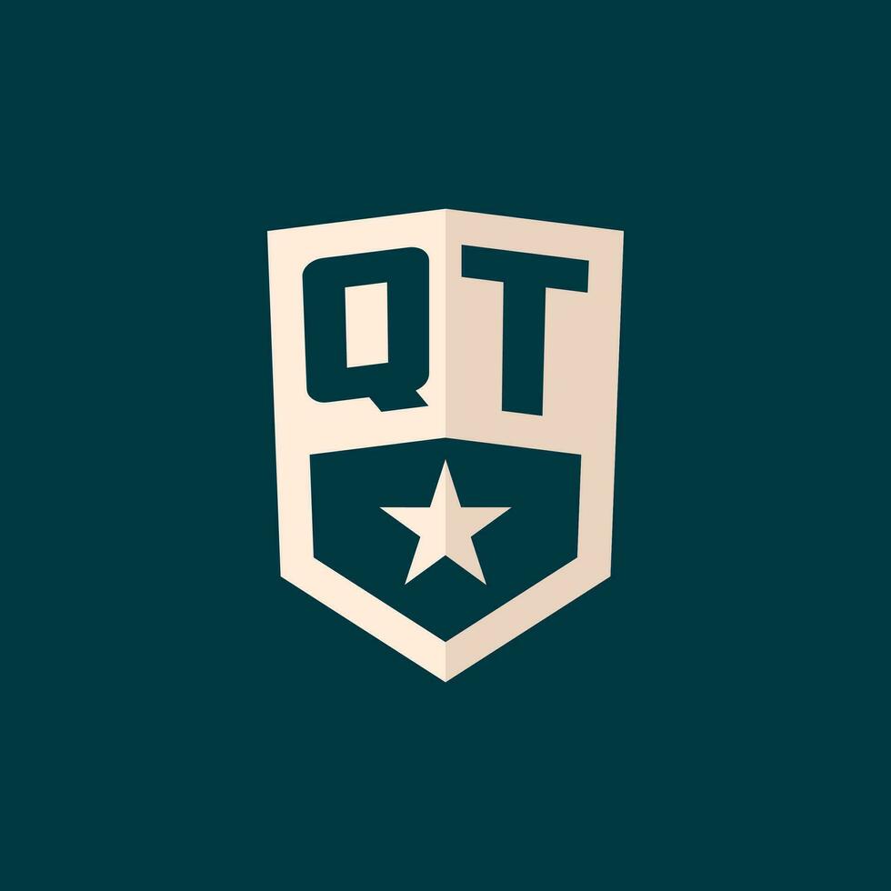 Initial QT logo star shield symbol with simple design vector