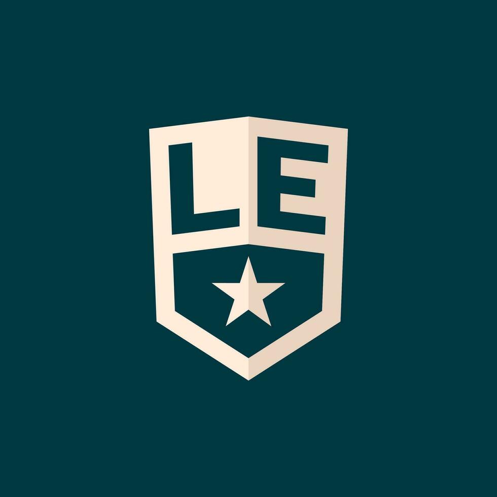 Initial LE logo star shield symbol with simple design vector
