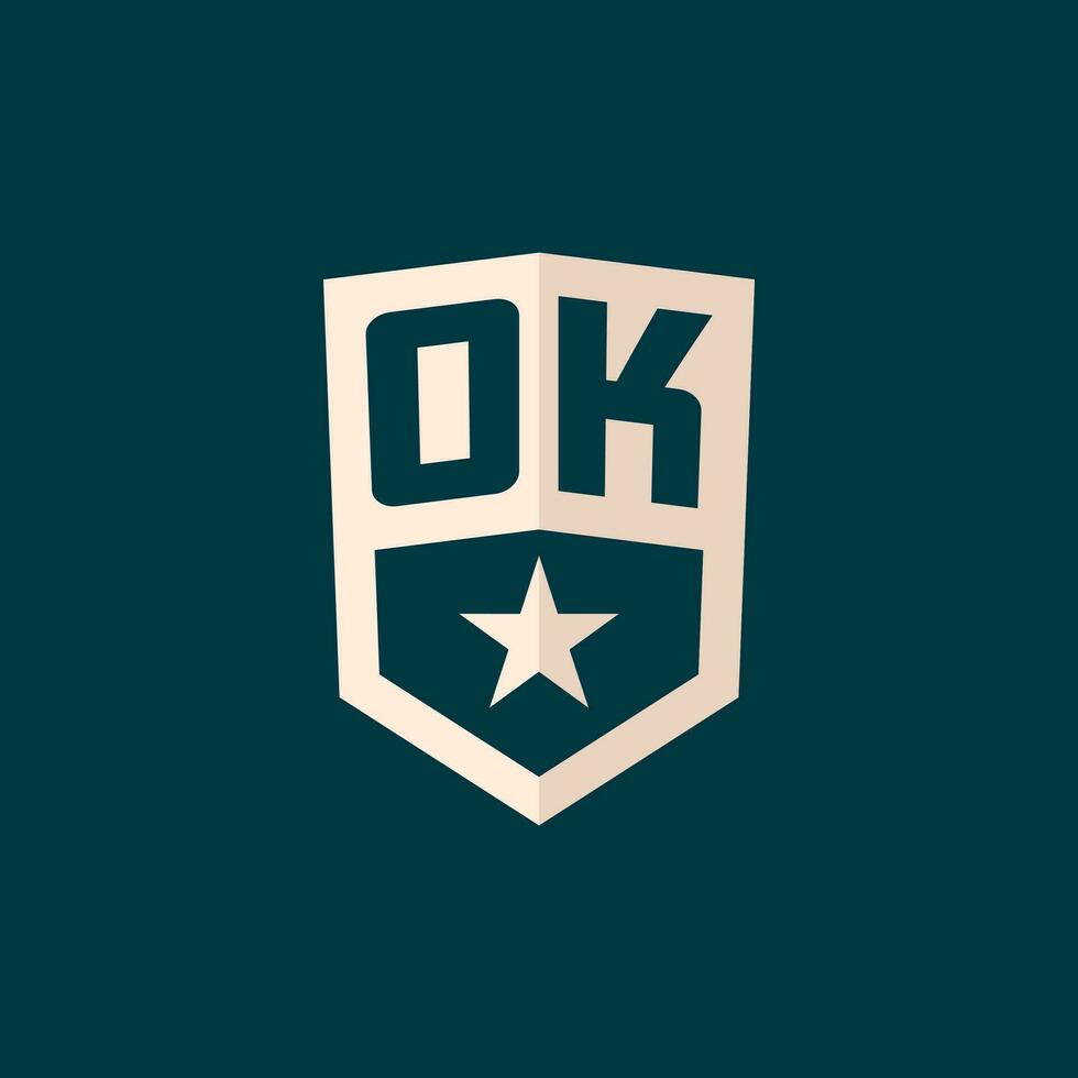 Initial OK logo star shield symbol with simple design vector