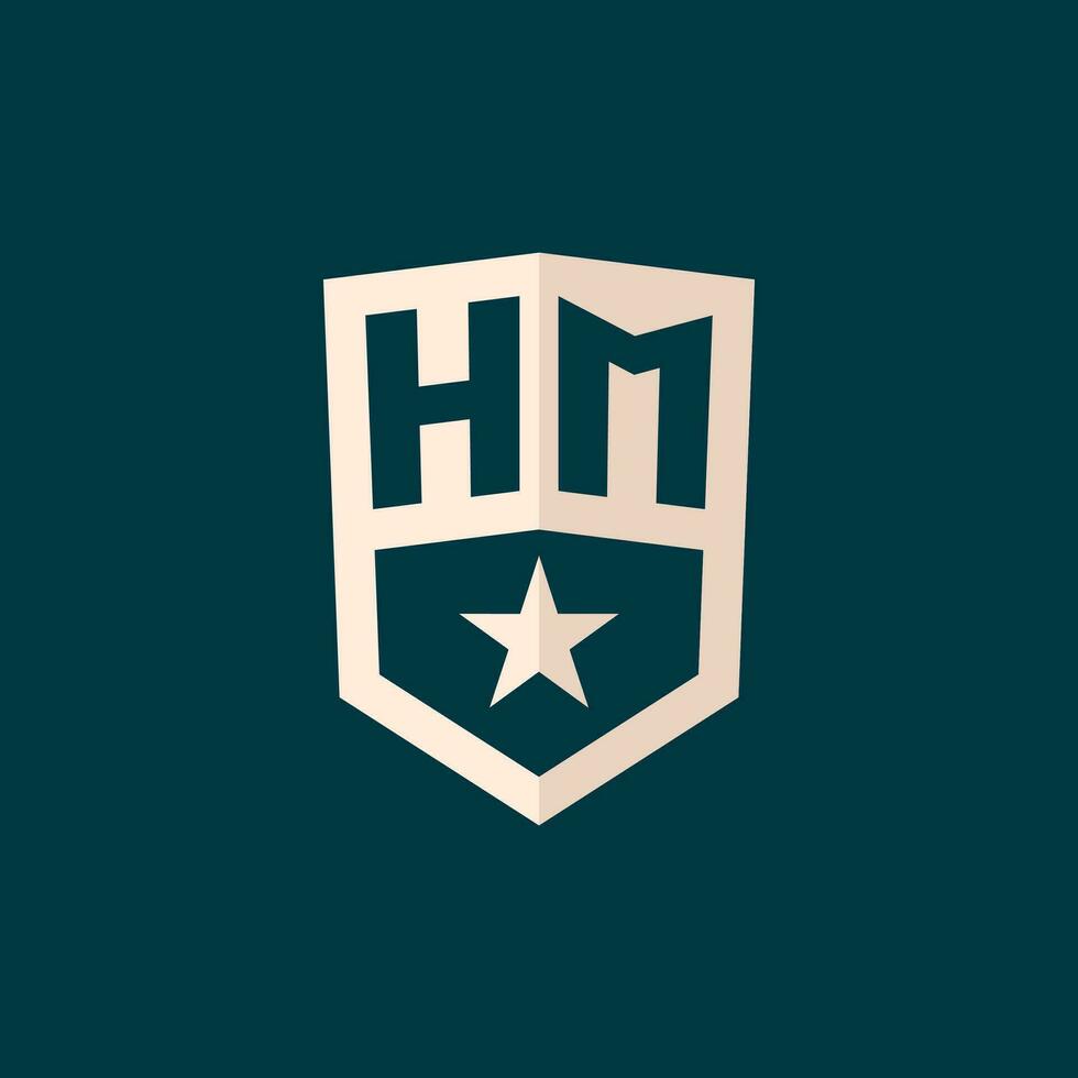 inicial hm logo estrella proteger símbolo con sencillo diseño vector