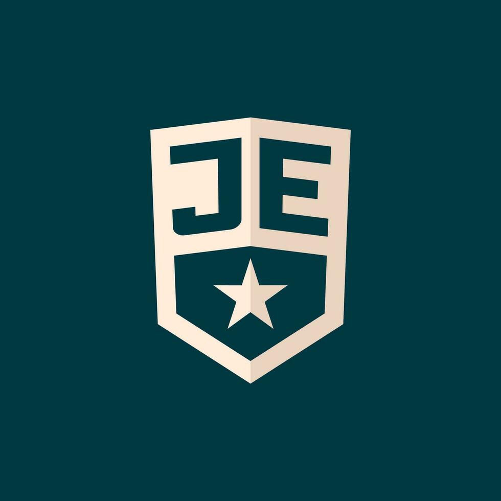 inicial je logo estrella proteger símbolo con sencillo diseño vector