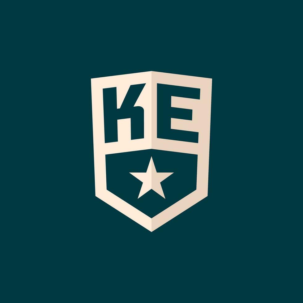 Initial KE logo star shield symbol with simple design vector