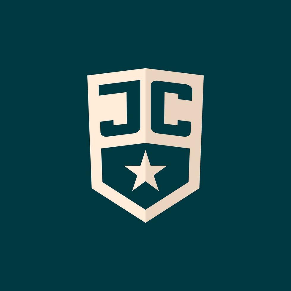 inicial jc logo estrella proteger símbolo con sencillo diseño vector