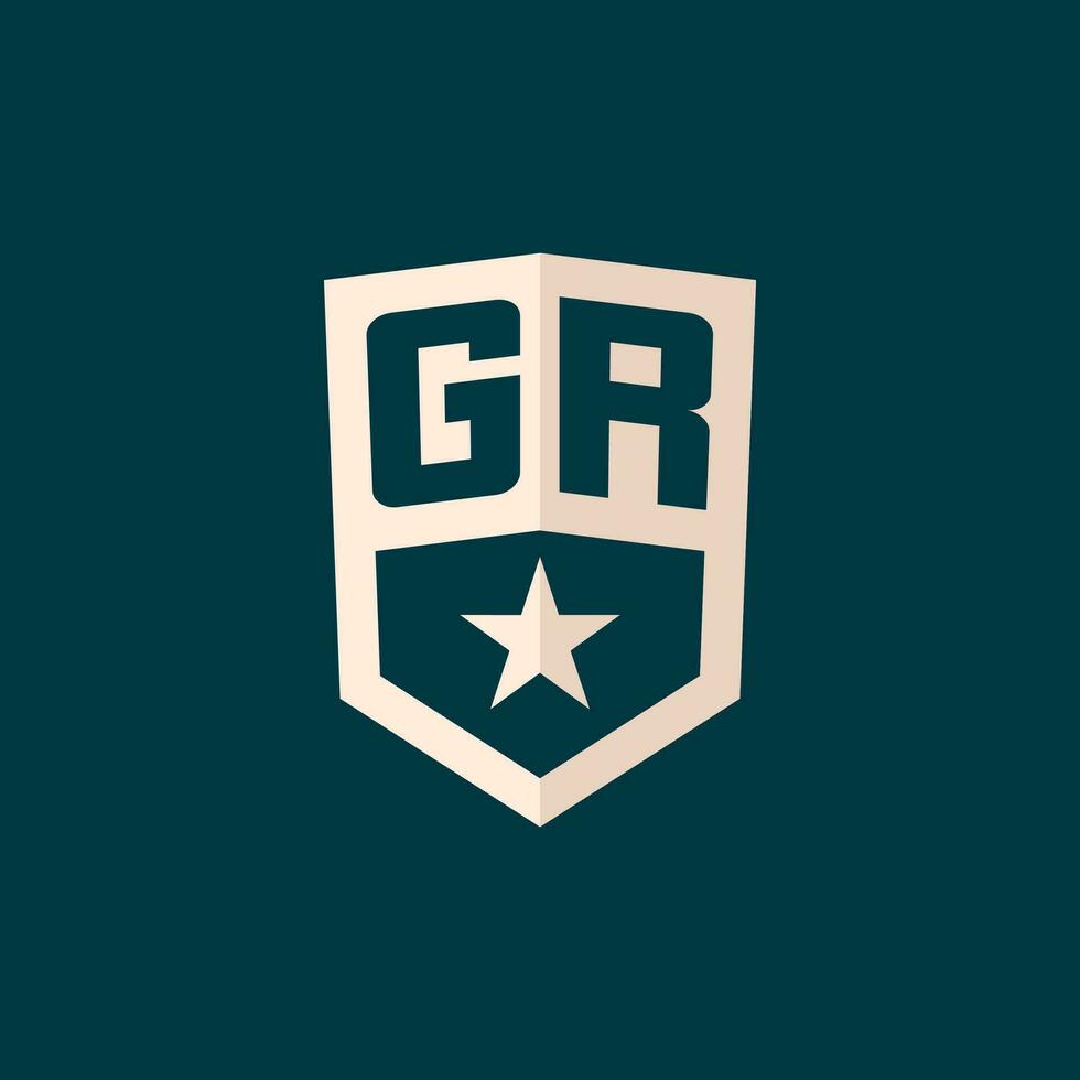 Initial GR logo star shield symbol with simple design vector