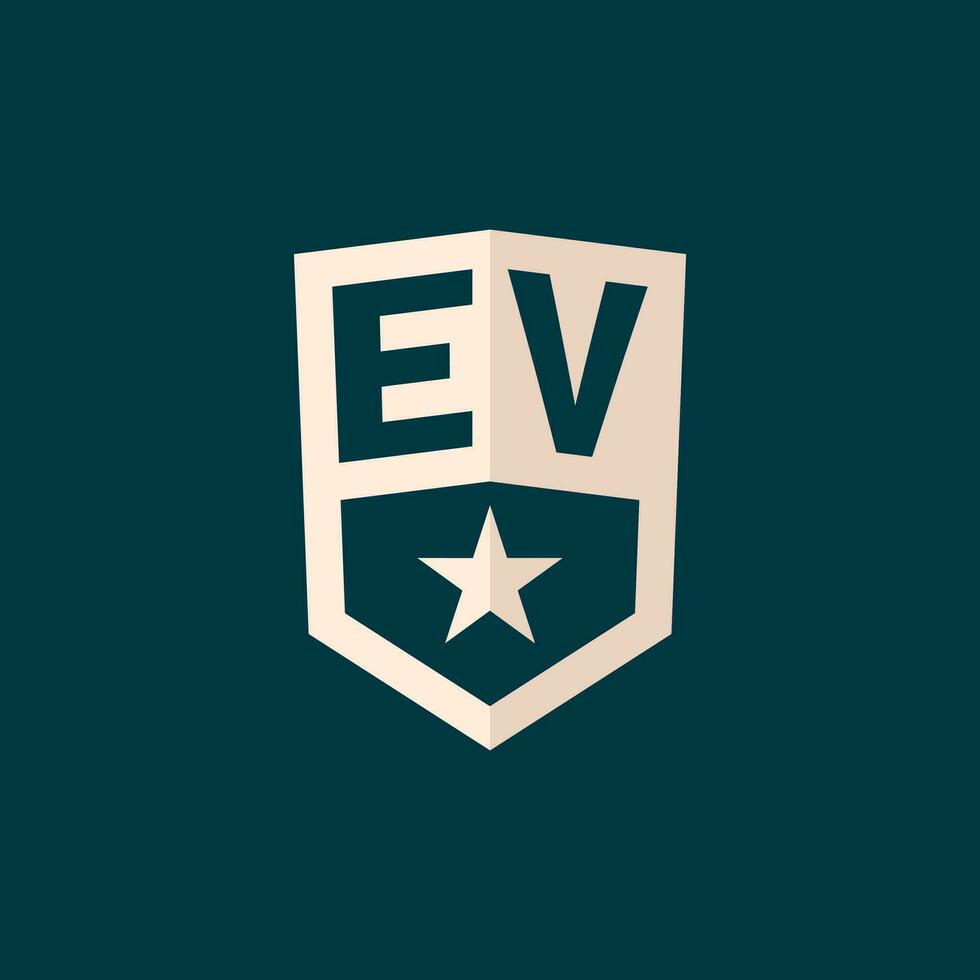 Initial EV logo star shield symbol with simple design vector
