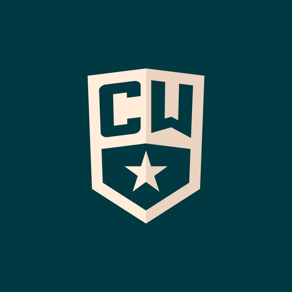 inicial cw logo estrella proteger símbolo con sencillo diseño vector