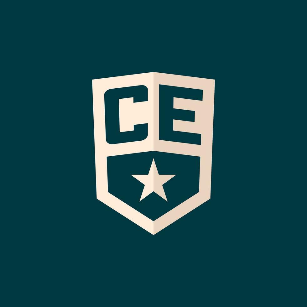 Initial CE logo star shield symbol with simple design vector