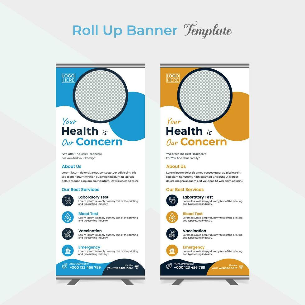 Medical roll up stand banner template design vector