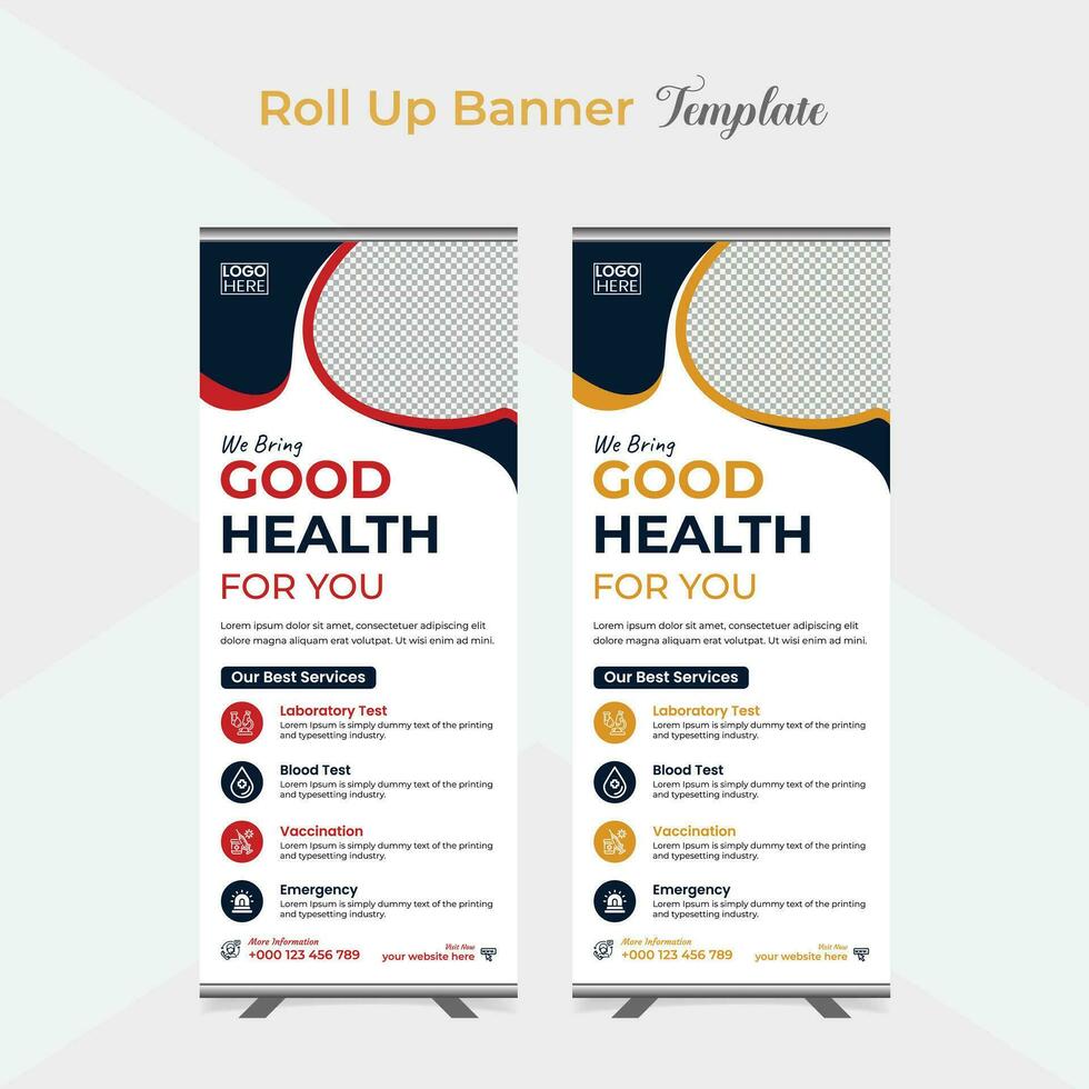 Healthcare and medical care roll up stand banner template design vector