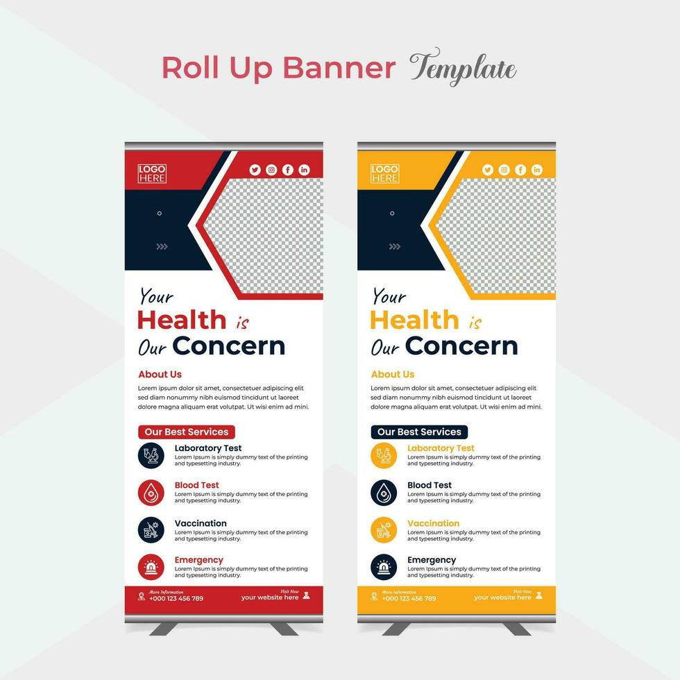 Medical and healthcare roll up stand banner template design vector