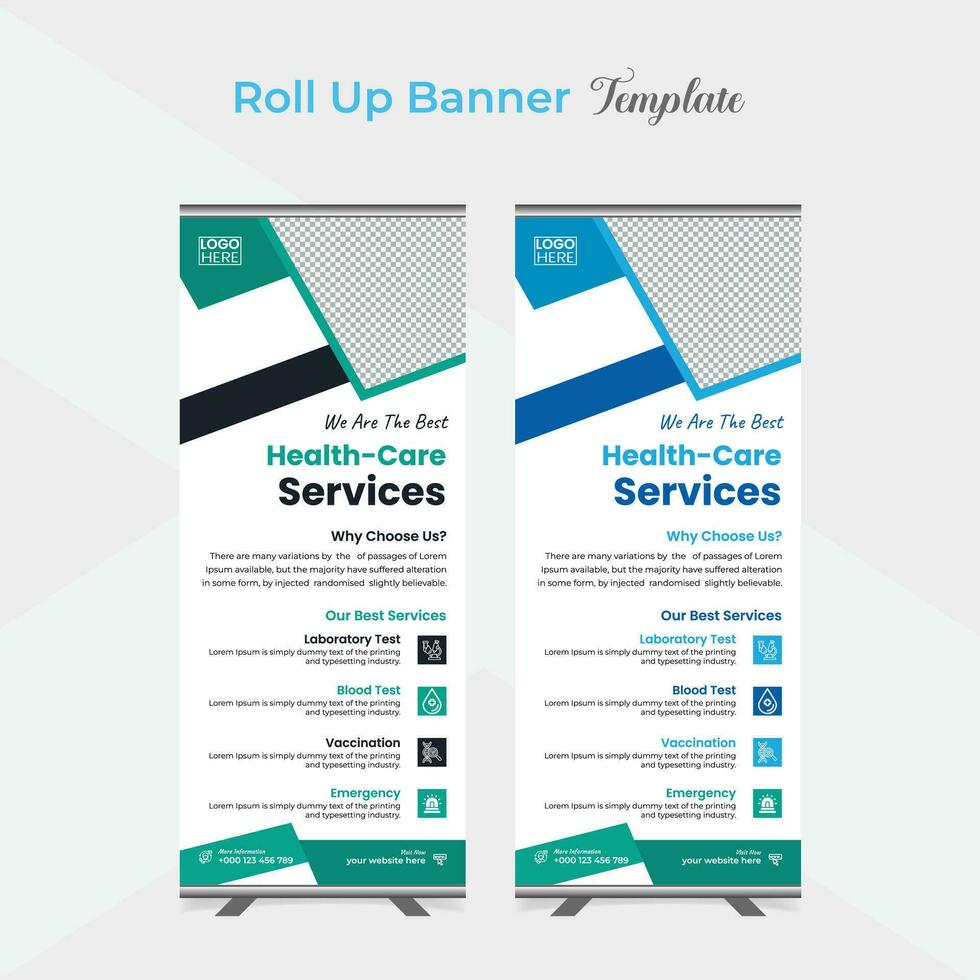 Medical healthcare roll up stand banner template design vector