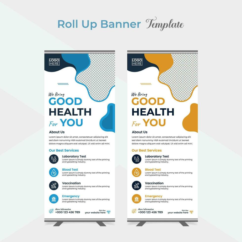 Medical healthcare roll up stand banner template design vector