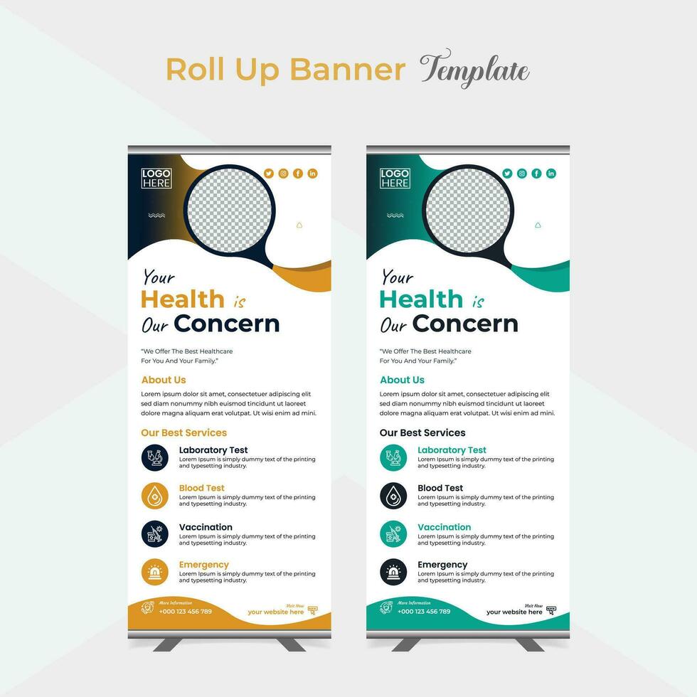 Medical Healthcare roll up stand banner template design vector