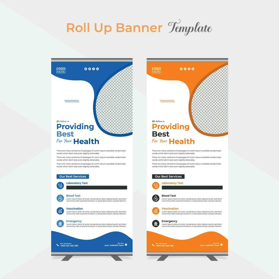 minimalist medical healthcare roll up stand banner template design vector