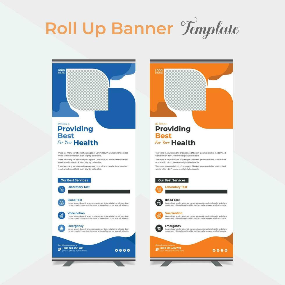 Medical healthcare multipurpose roll up stand banner template design vector
