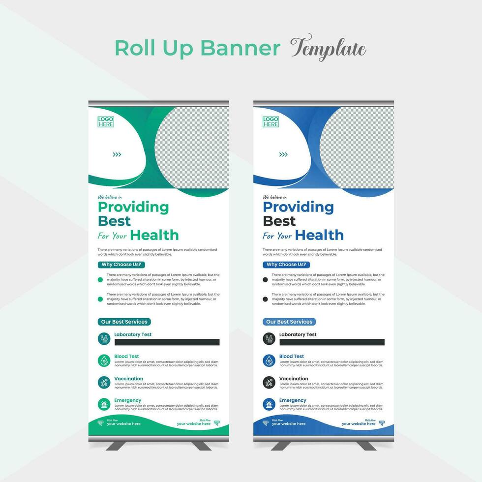 minimalist medical healthcare roll up stand banner template design vector