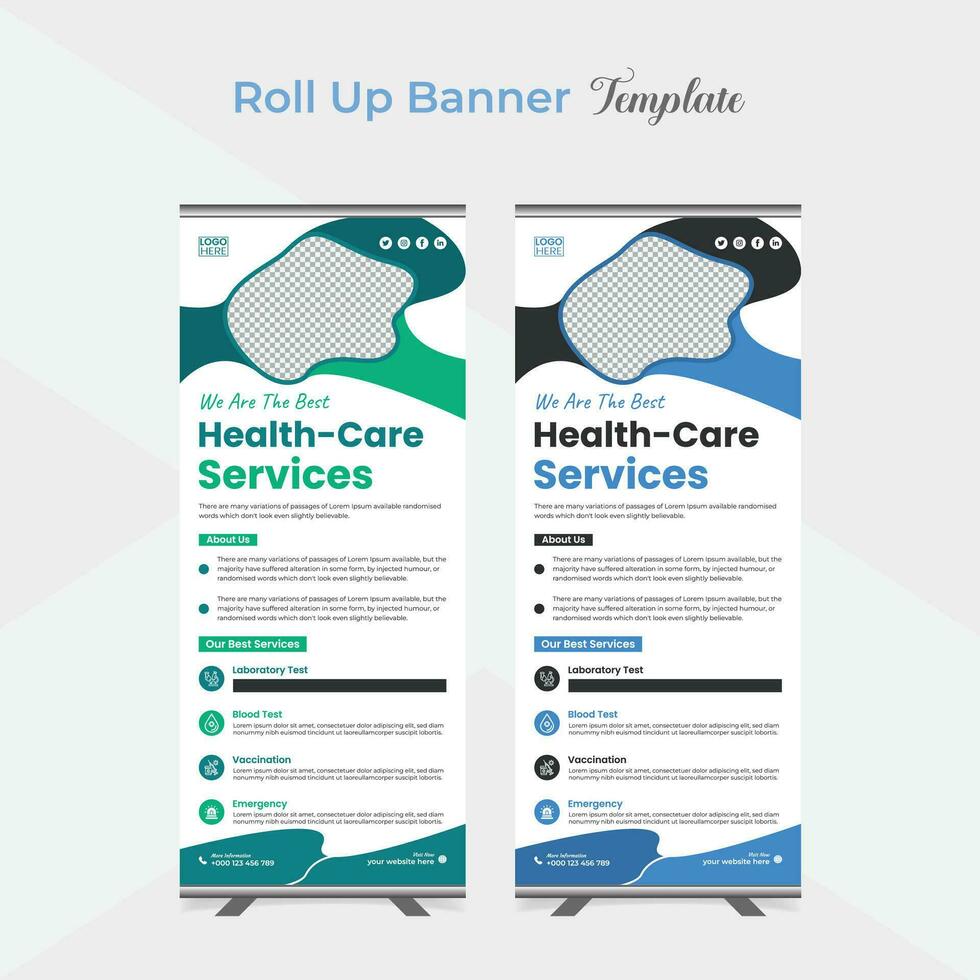 minimalist medical healthcare roll up stand banner template design vector