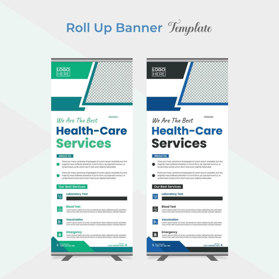 Medical healthcare multipurpose roll up stand banner template design vector