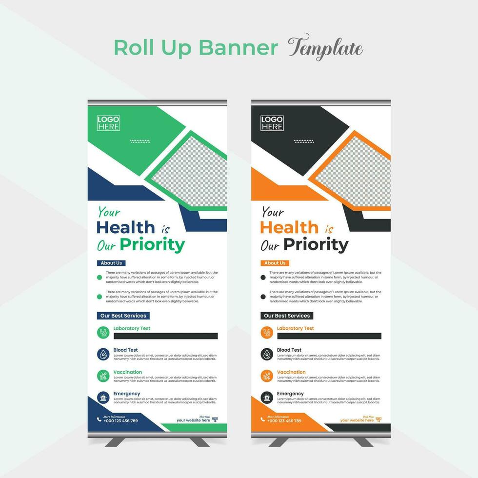 Medical and healthcare roll up stand banner template design vector
