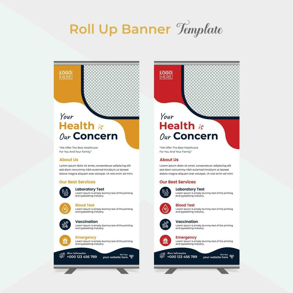 Healthcare and medical care roll up stand banner template design vector