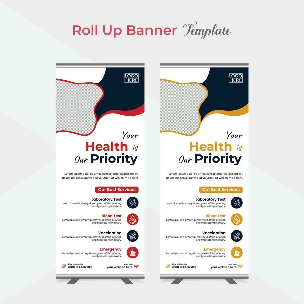 Healthcare and medical care roll up stand banner template design vector