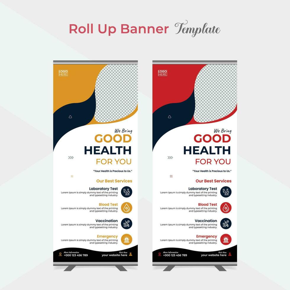 Healthcare and medical care roll up stand banner template design vector