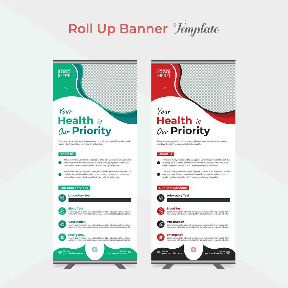 minimalist medical healthcare roll up stand banner template design vector