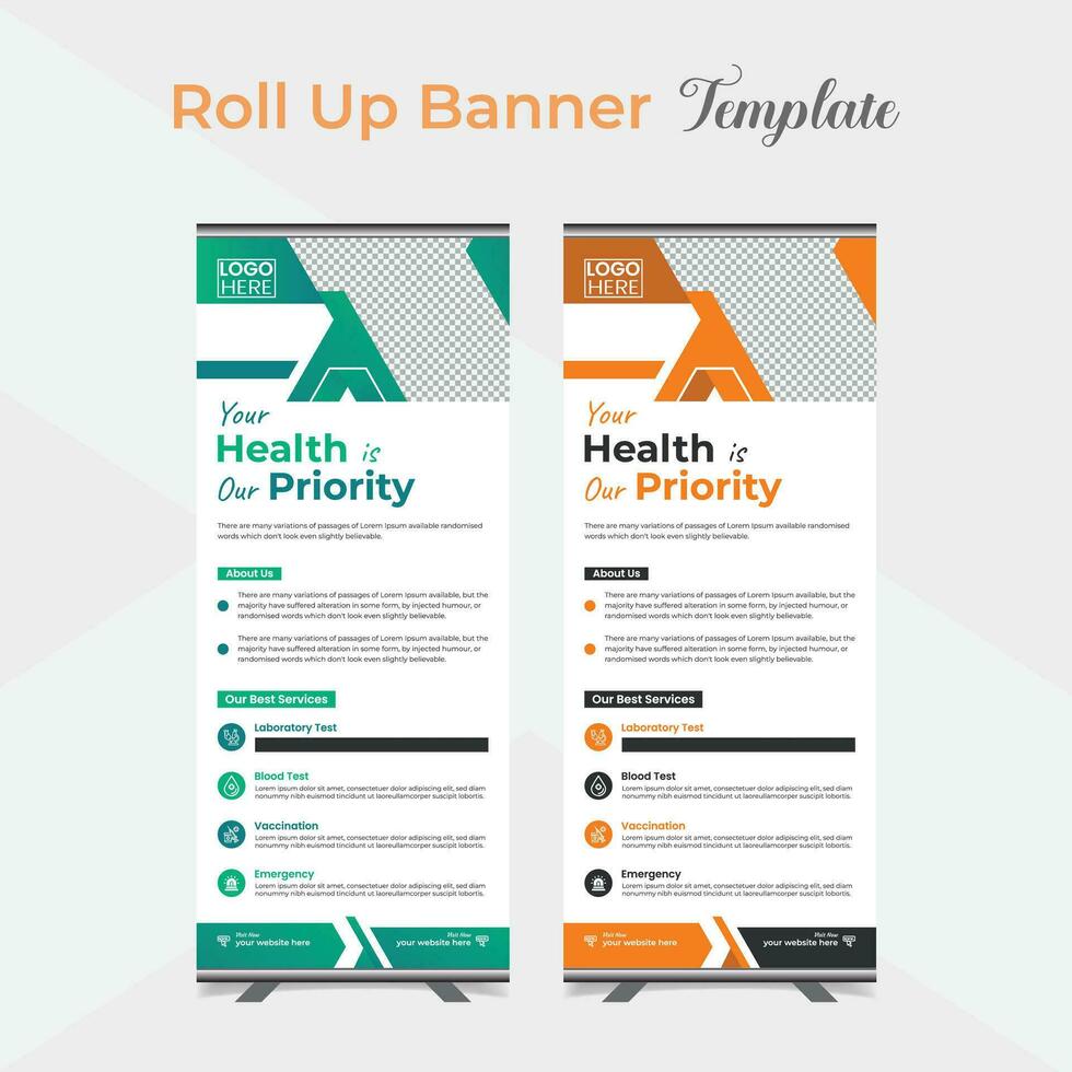 Medical healthcare multipurpose roll up stand banner template design vector