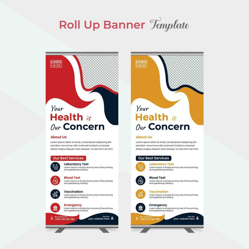 Medical roll up stand banner template design vector