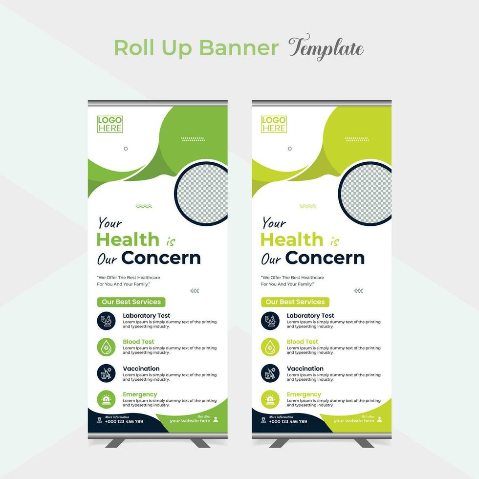 Healthcare and medical care roll up stand banner template design vector