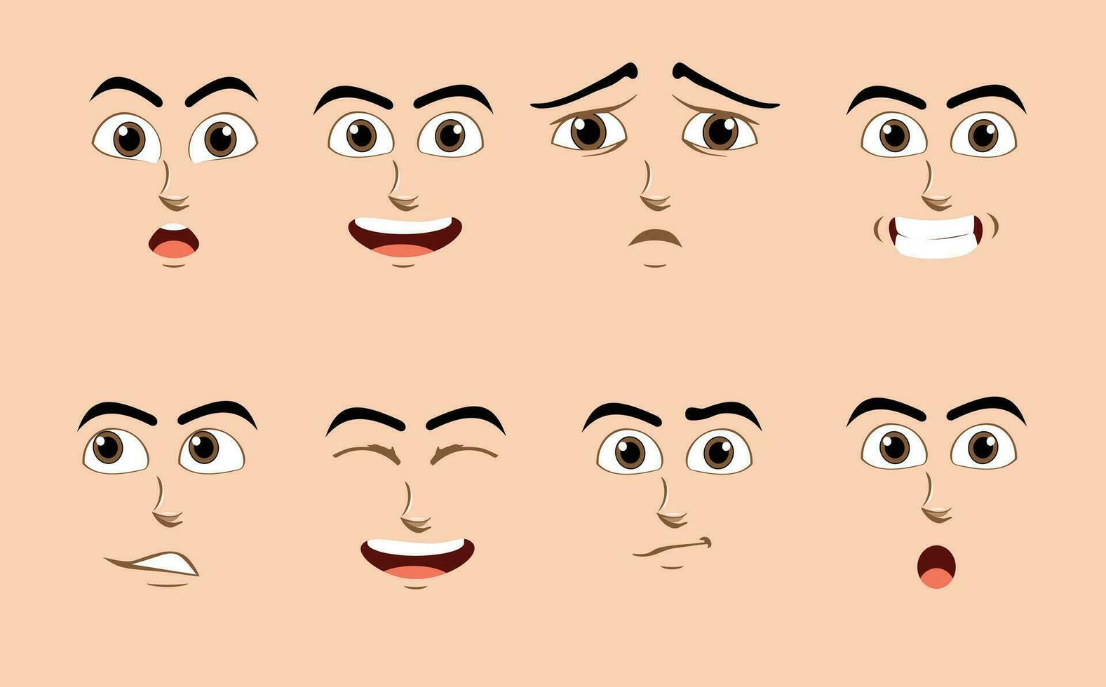 personaje diseños con diferente facial expresiones vector