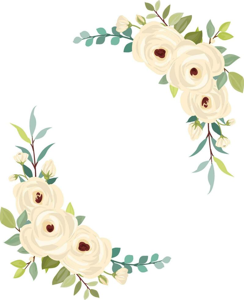 flor ramo de flores conjuntos blanco rosas, verde hojas. Boda concepto. floral póster, invitación y saludo tarjeta. vector