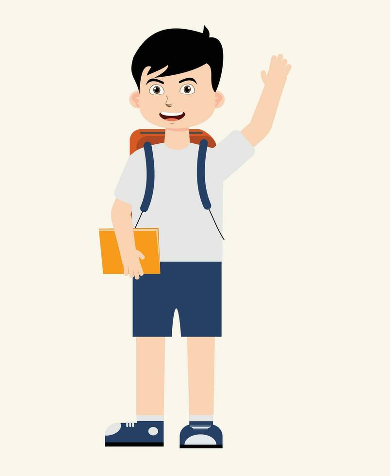 boy carrying bag and book vector