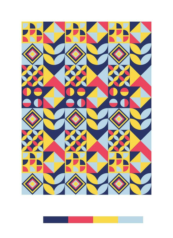 a colorful pattern with geometric shapes and red, blue and green colors vector