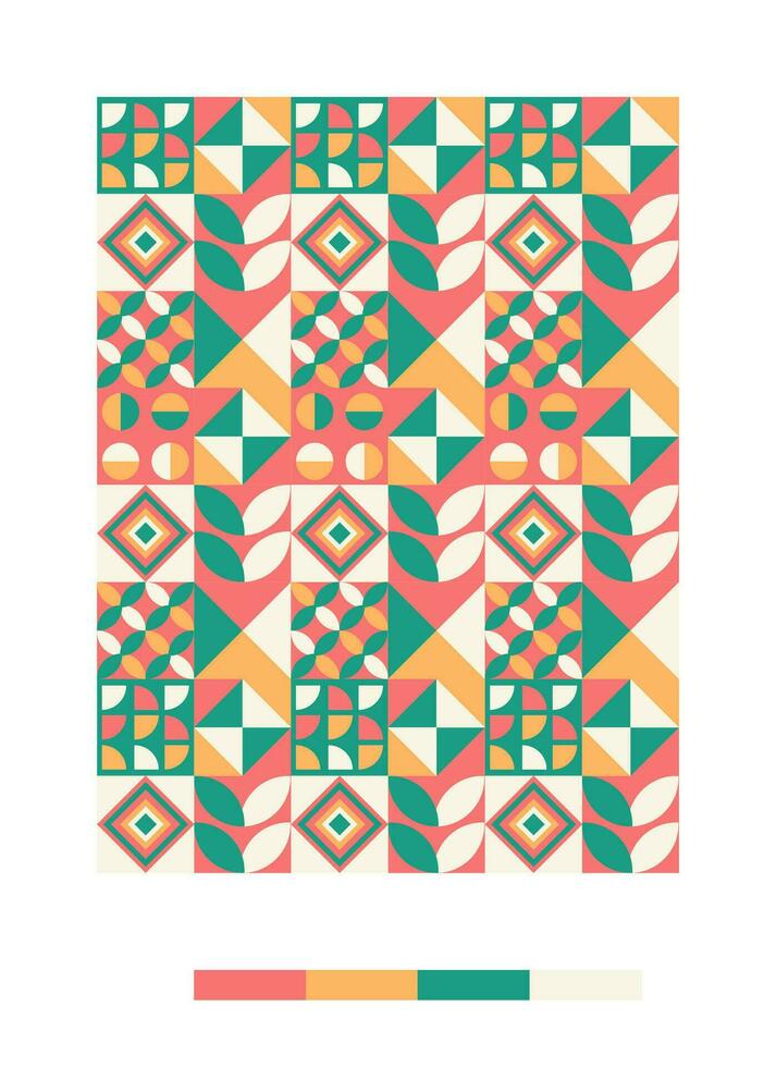 a colorful pattern with geometric shapes and red, blue and green colors vector