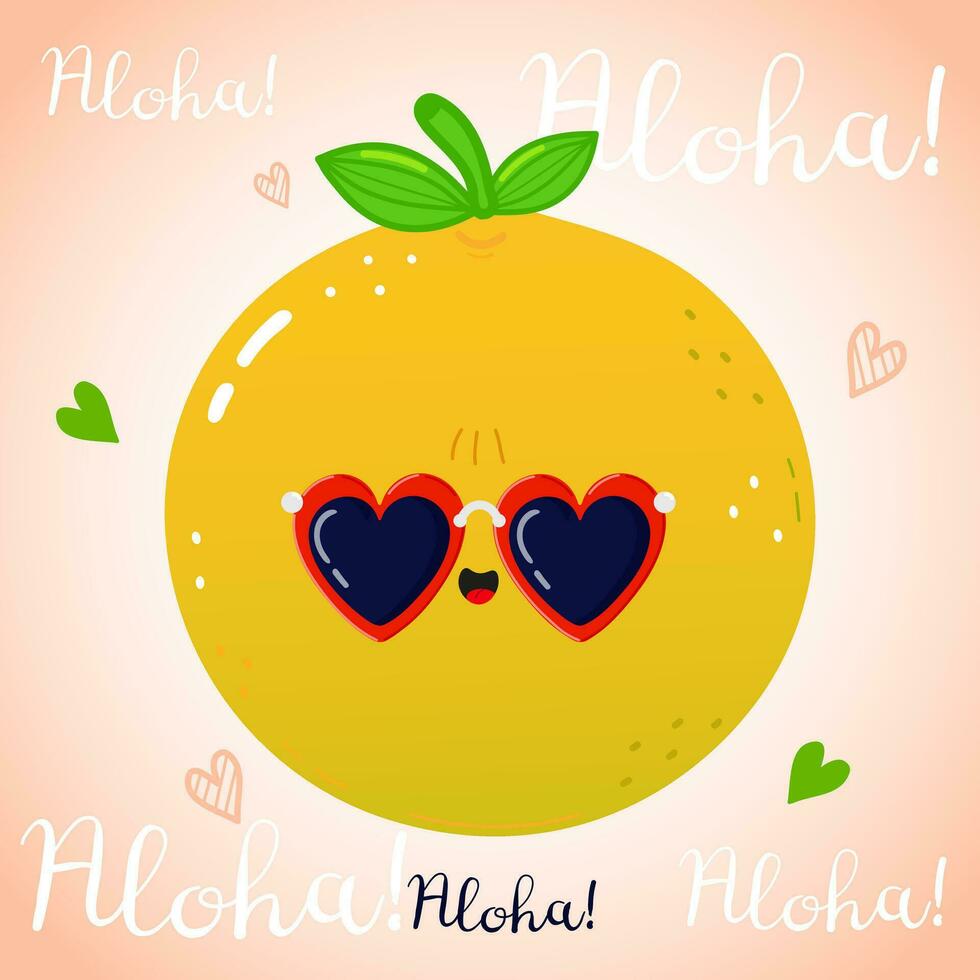 Cute funny Grapefruit character. Vector hand drawn cartoon kawaii character illustration icon. Isolated on pink background. Grapefruit character concept. Aloha card