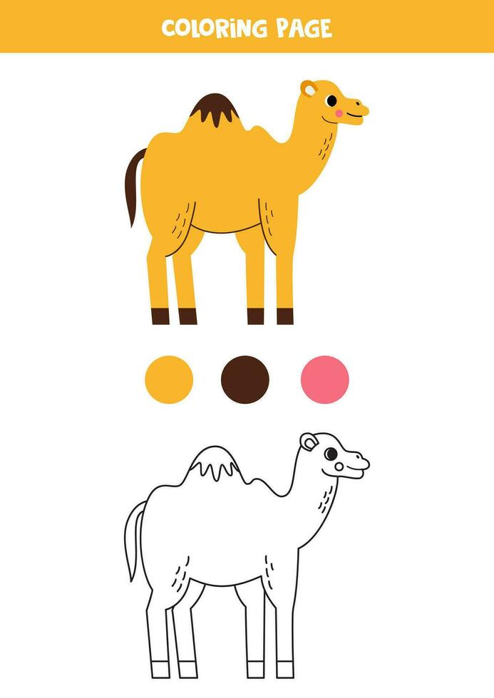 color linda dibujos animados camello. hoja de cálculo para niños. vector
