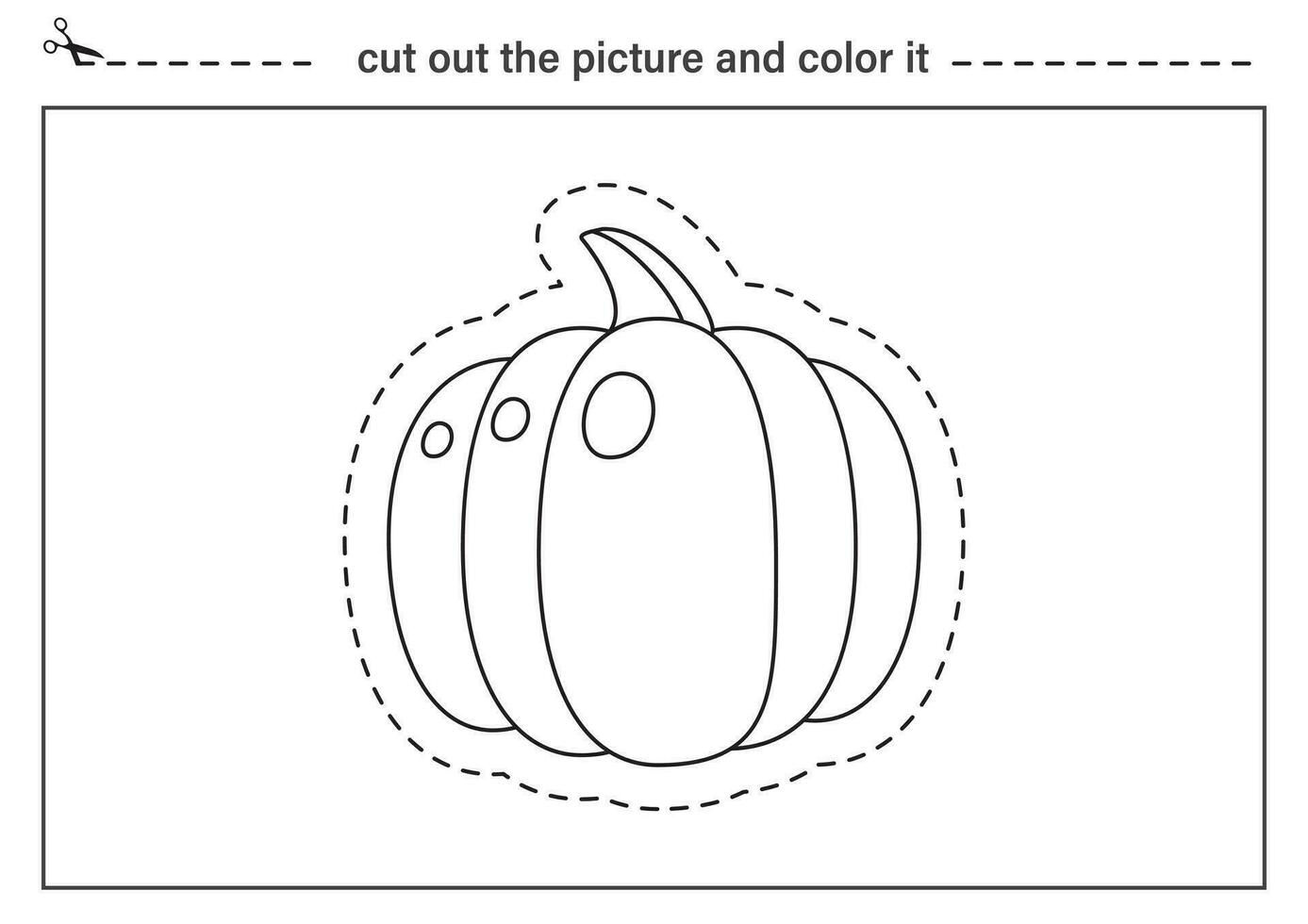 Cutting practice for kids. Black and white worksheet. Cut out cartoon pumpkin. vector